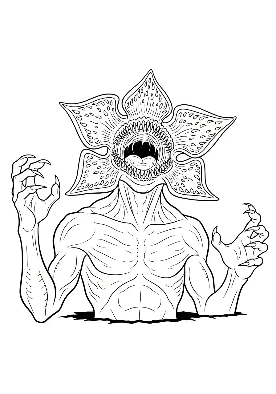 Kleurplaat Demogorgon 19 demogorgon rijst uit grond kleurplaat