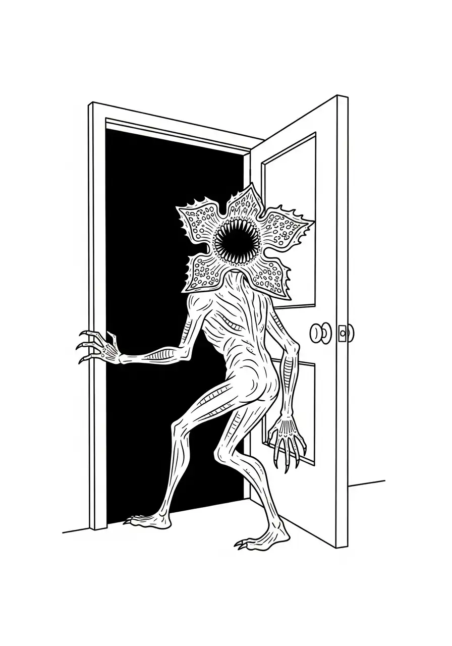 Kleurplaat Demogorgon 23 demogorgon stapt uit deur kleurplaat