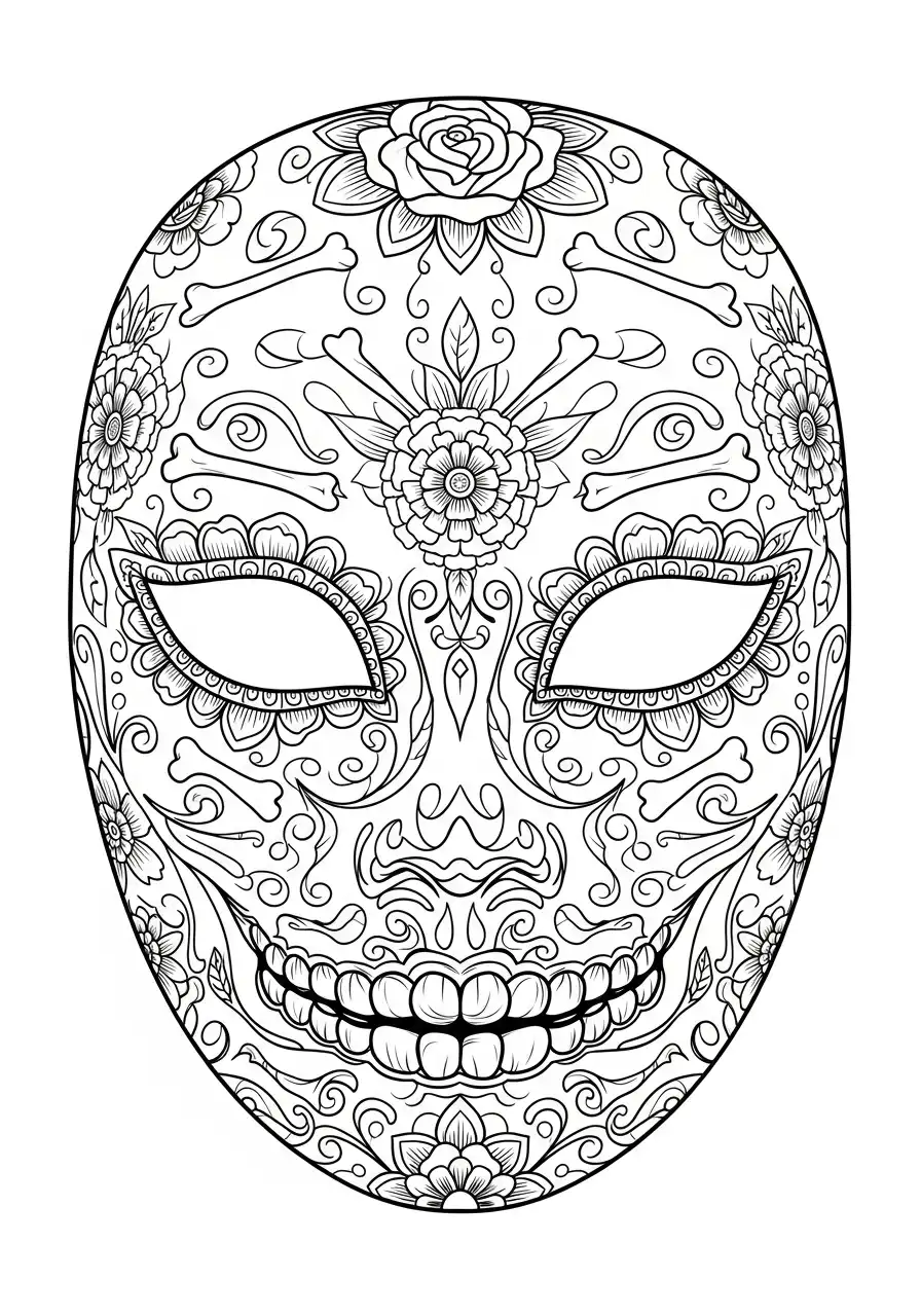 dia de muertos doodskop masker kleurplaat