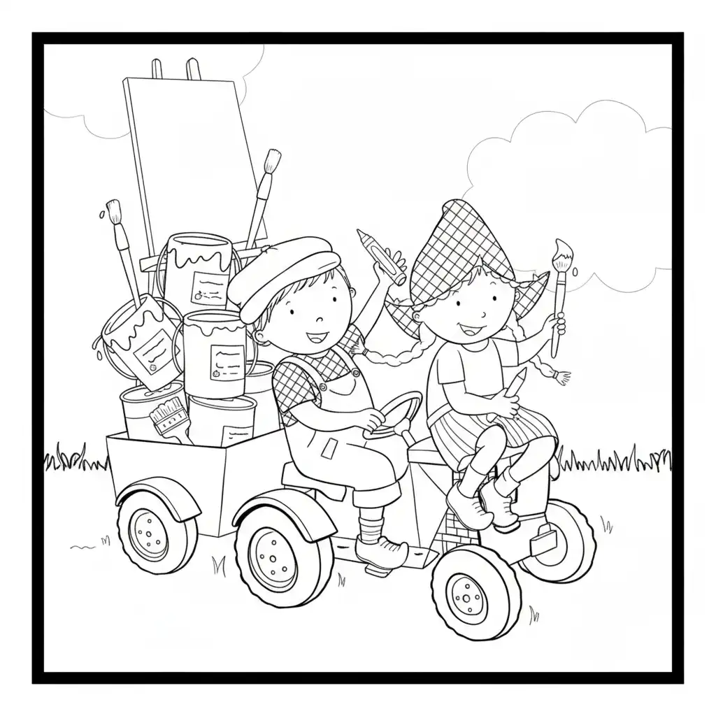 Fien en Teun Kleurplaat 17 fien en teun schilderen karretjes kleurplaat