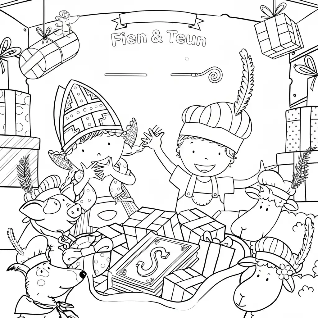 Fien en Teun Kleurplaat 18 fien en teun sinterklaas cadeaus kleurplaat