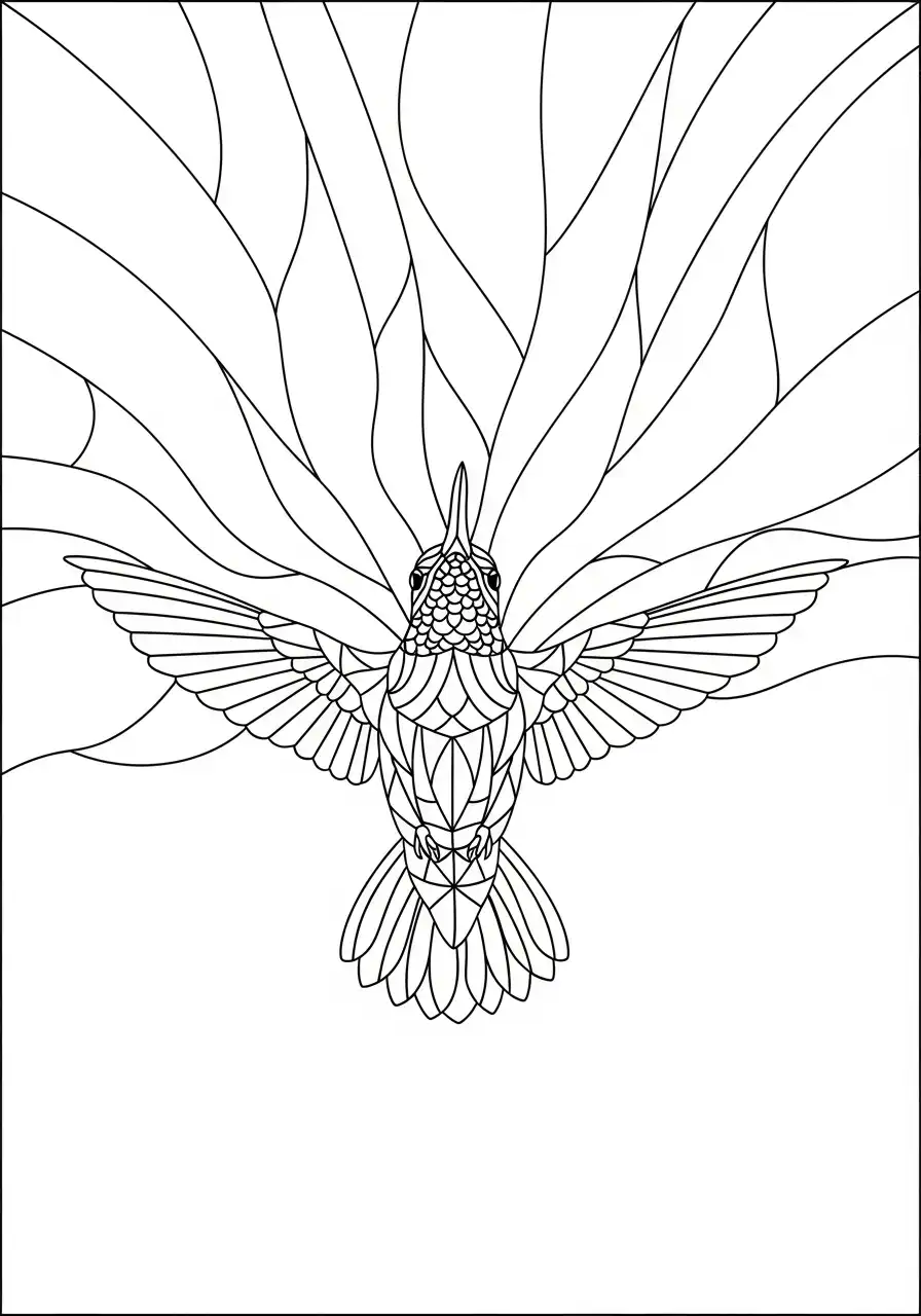 geometrische kolibrie glas in lood stijl kleurplaat