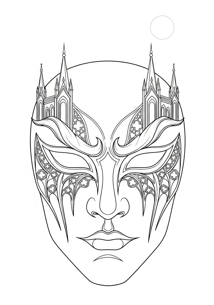 gotische architectuur gezichtsmasker kleurplaat