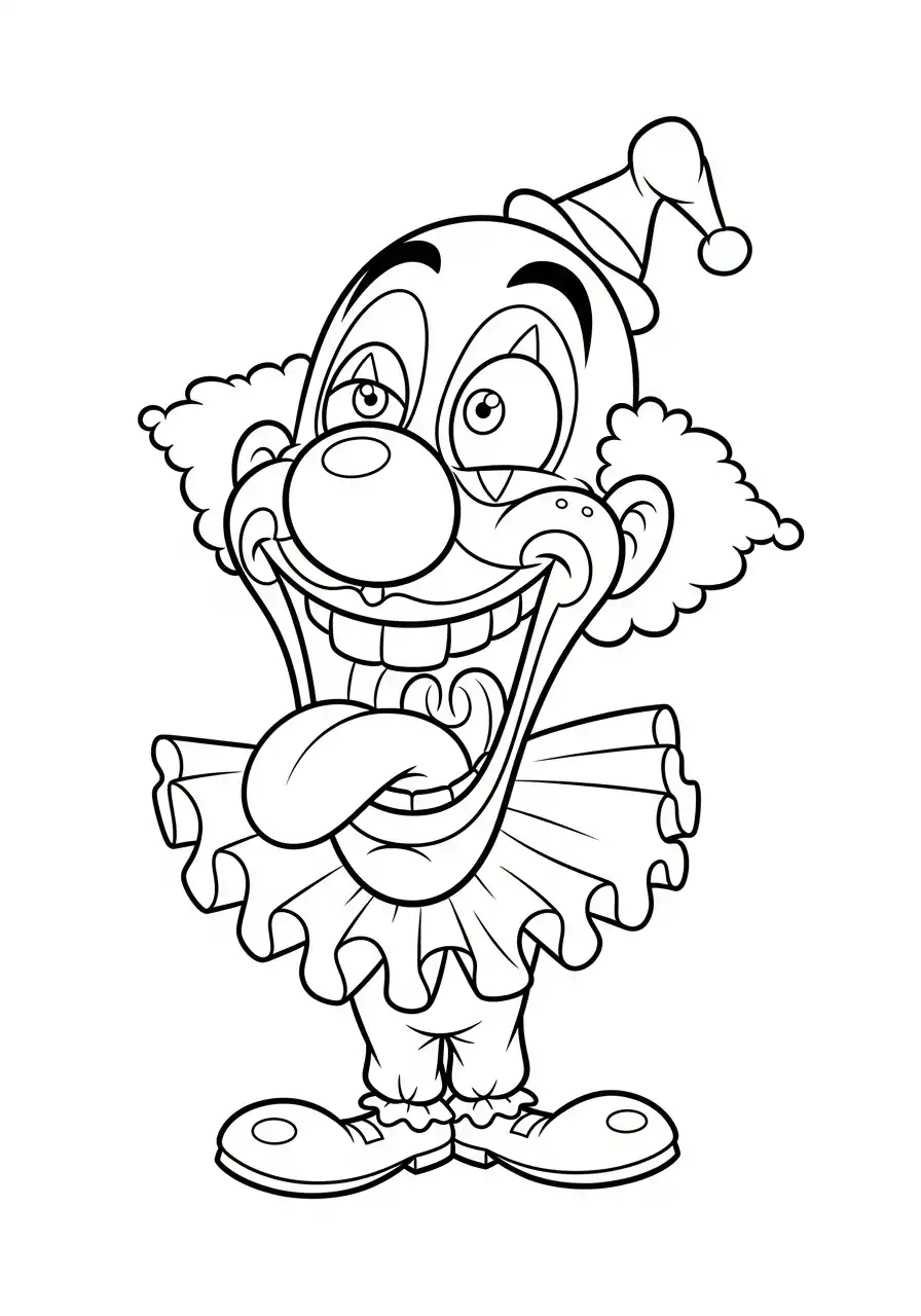 grappige clown steekt tong uit kleurplaat
