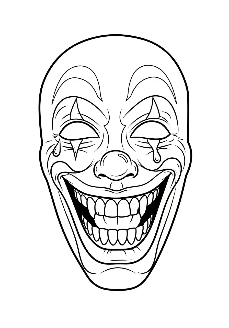 griezel clown lachmasker kleurplaat