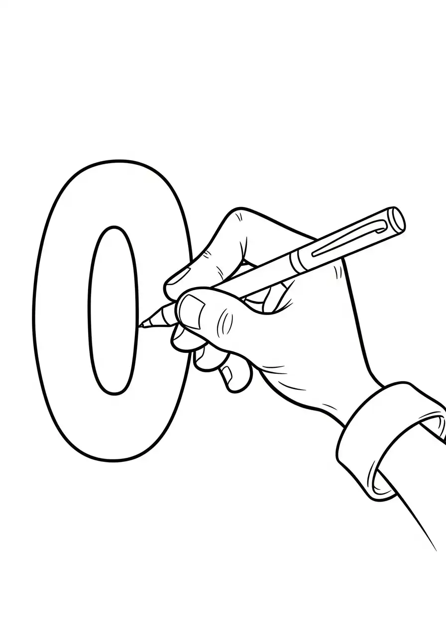 hand schrijft cijfer 0 kleurplaat