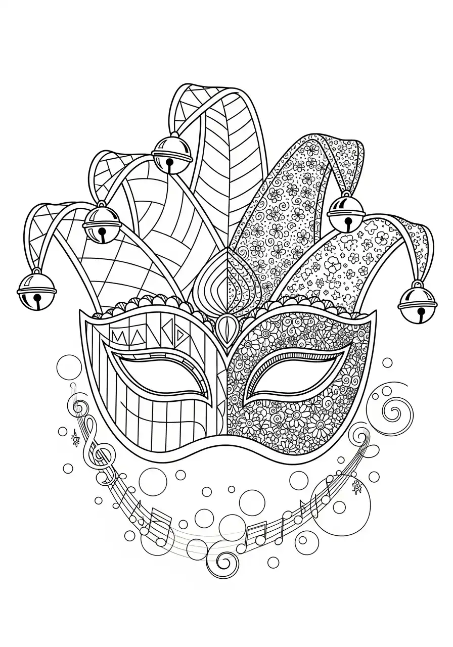 harlekijn narren masker met bellen kleurplaat