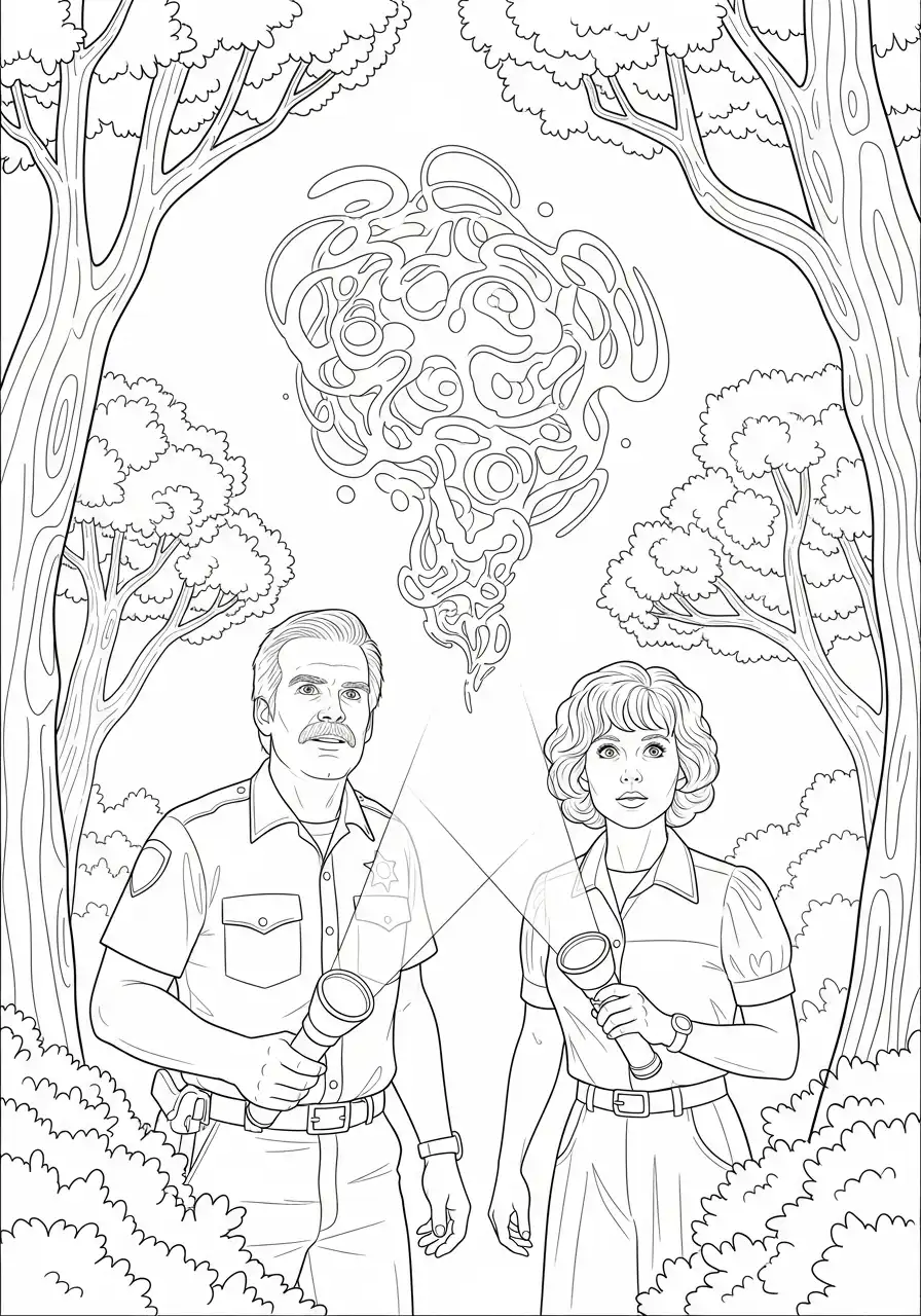 Stranger Things Kleurplaat 19 hopper en joyce met zaklampen kleurplaat