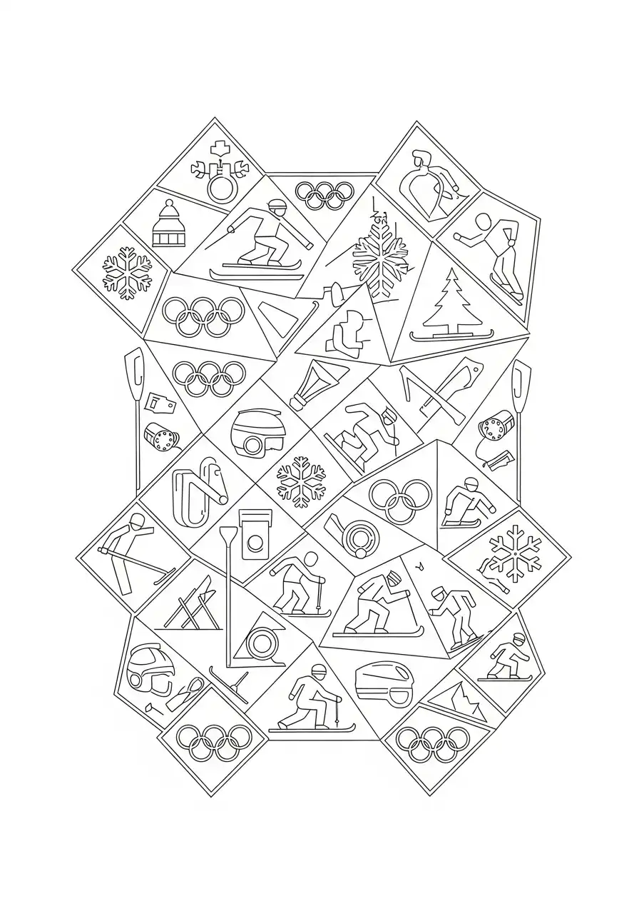 iconen winterspelen mozaïek kleurplaat