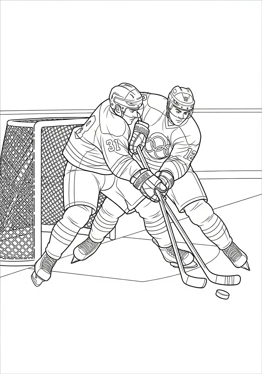 ijshockey spelers bij doel kleurplaat