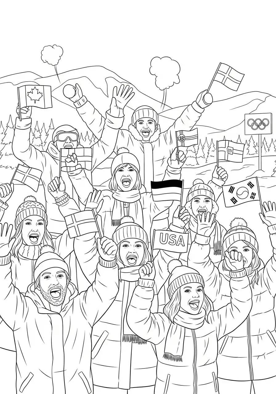 juichende olympische fans kleurplaat