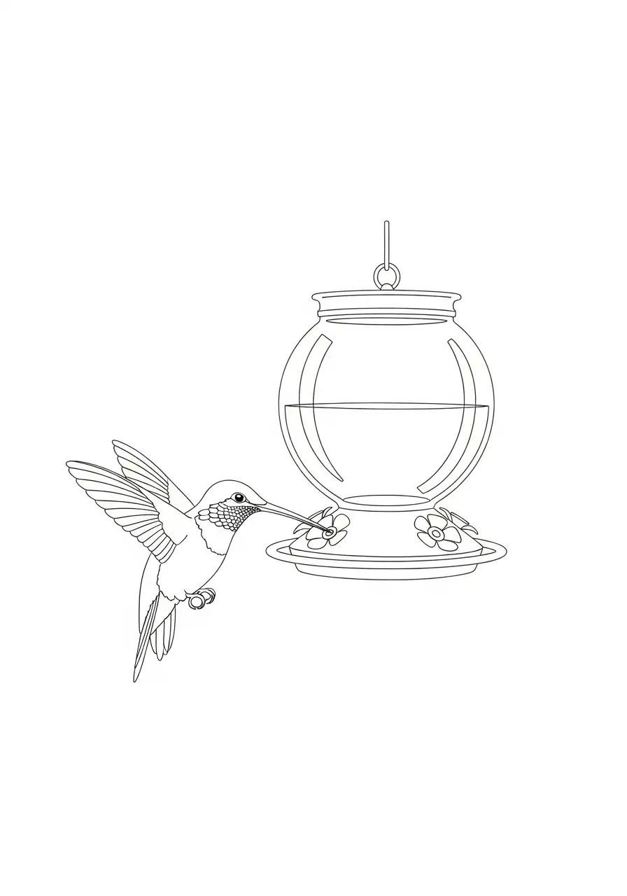 kolibrie bij een voederhuisje kleurplaat