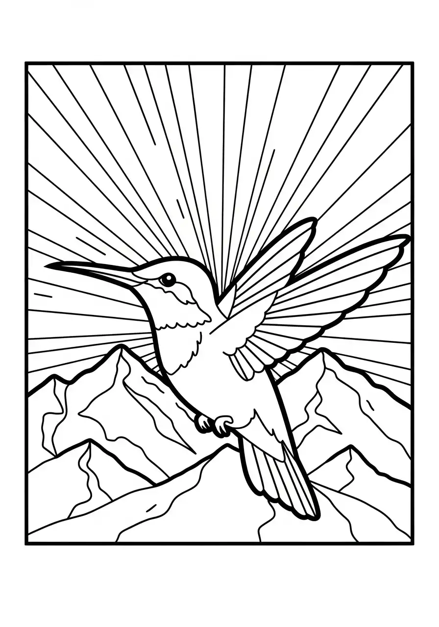 kolibrie boven bergen zonlicht kleurplaat