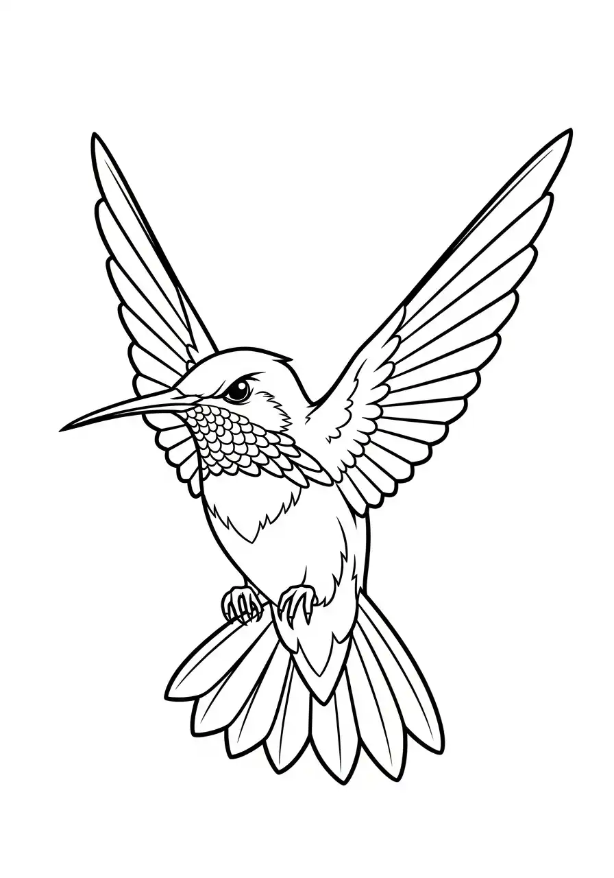 kolibrie in vlucht gedetailleerd kleurplaat