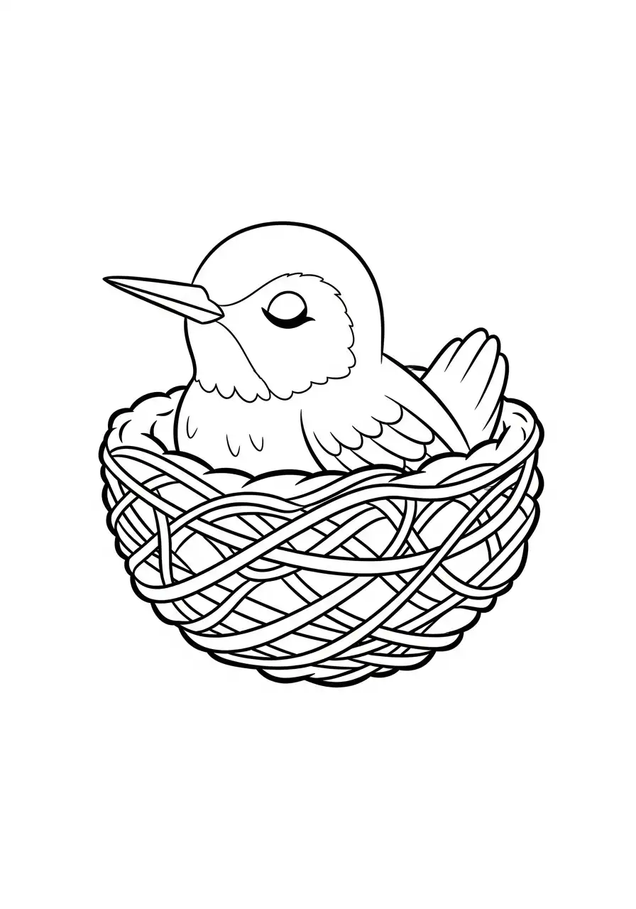 kolibrie kuiken in nestje kleurplaat