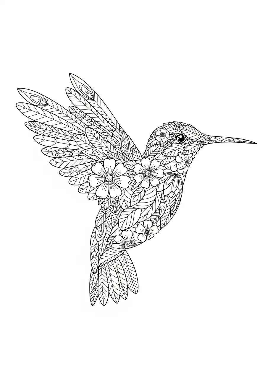 kolibrie met bloemenpatroon vullingen kleurplaat