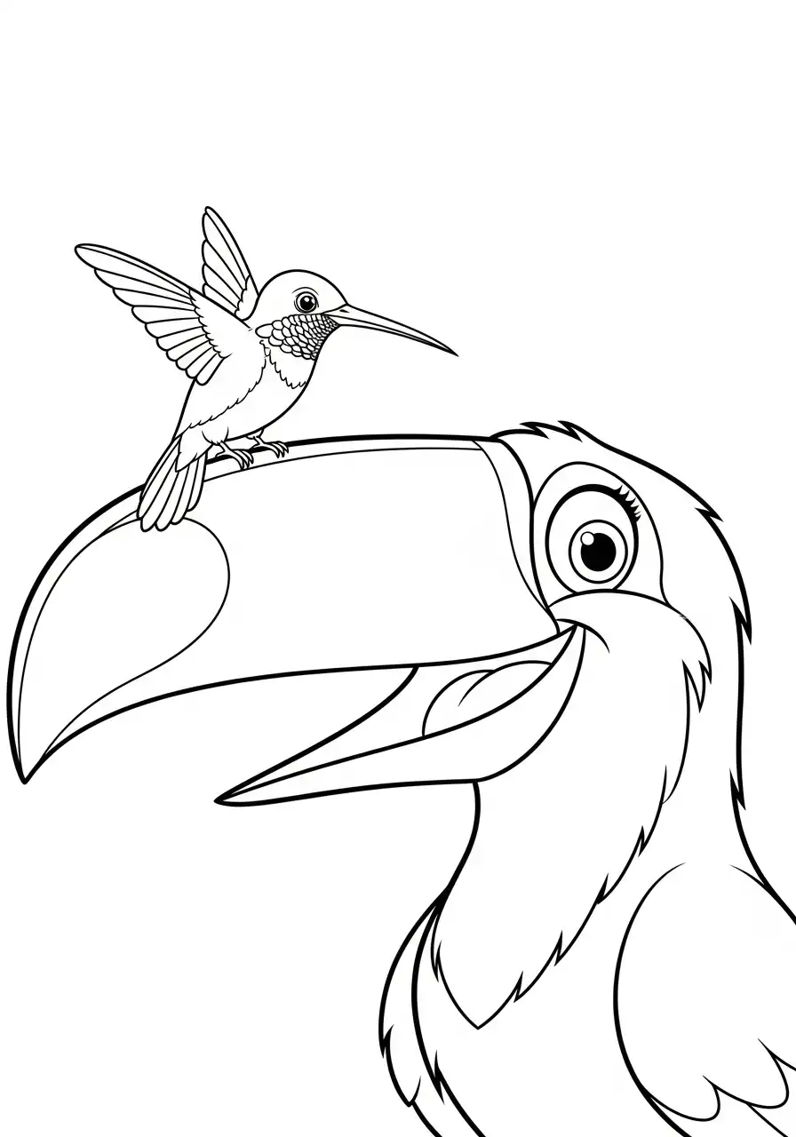 kolibrie op de neus van een toekan kleurplaat