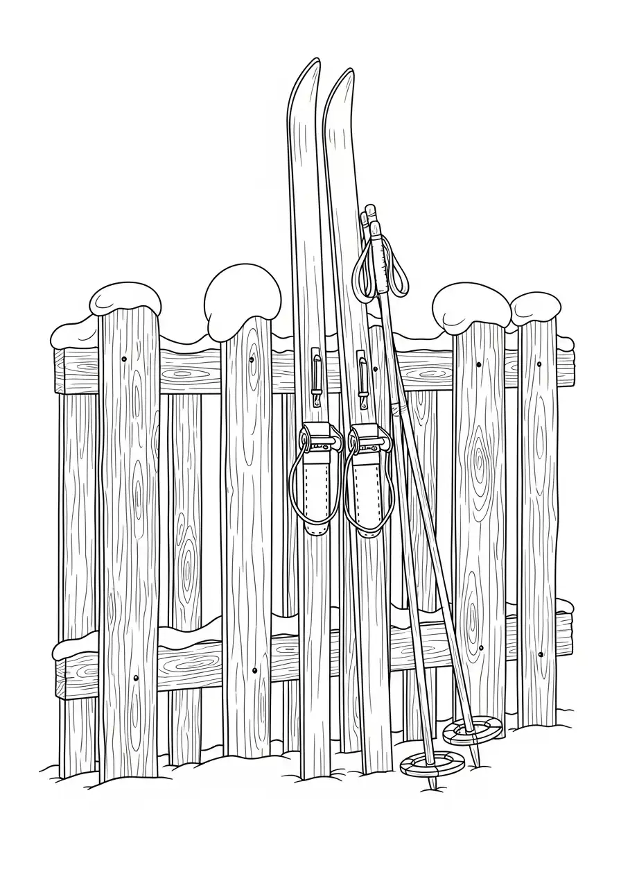 langlauf latten bij een hek kleurplaat