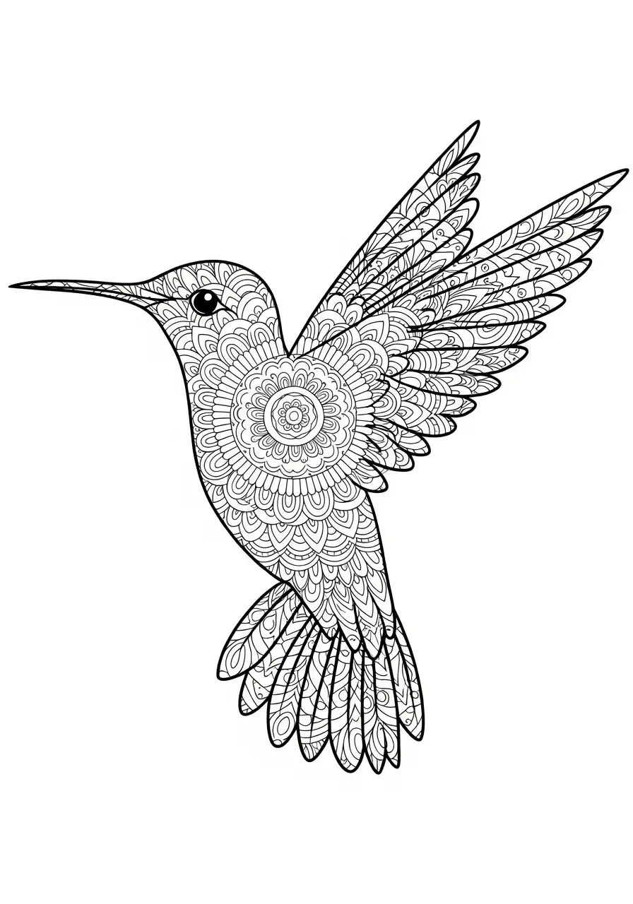 mandala kolibrie patroon kleurplaat
