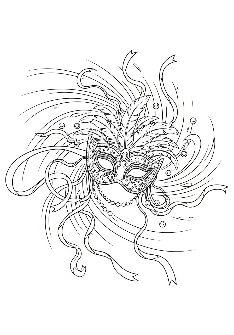 masker met veren linten en sieraden kleurplaat