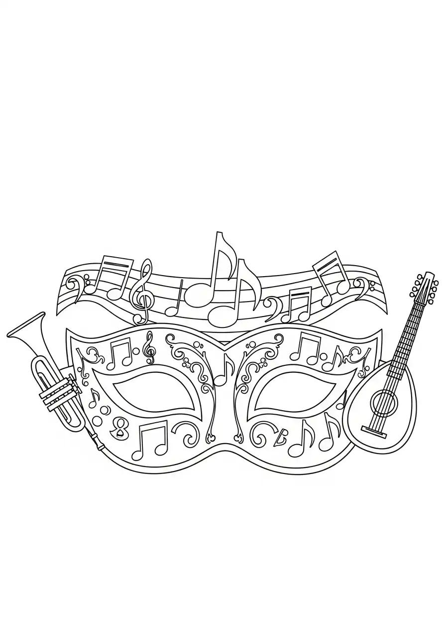 muziek masker met instrumenten kleurplaat
