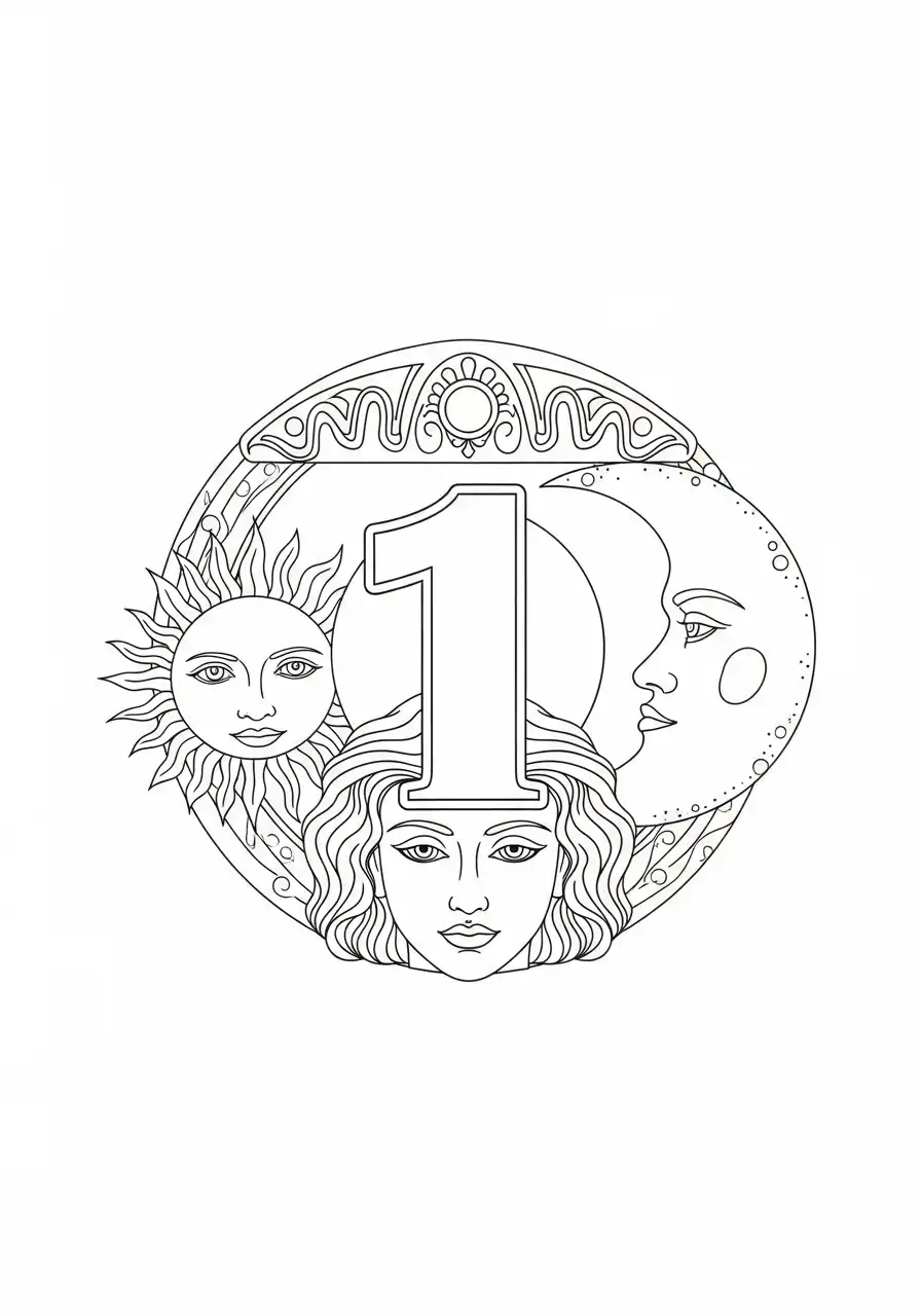 mystieke zon en maan een kleurplaat