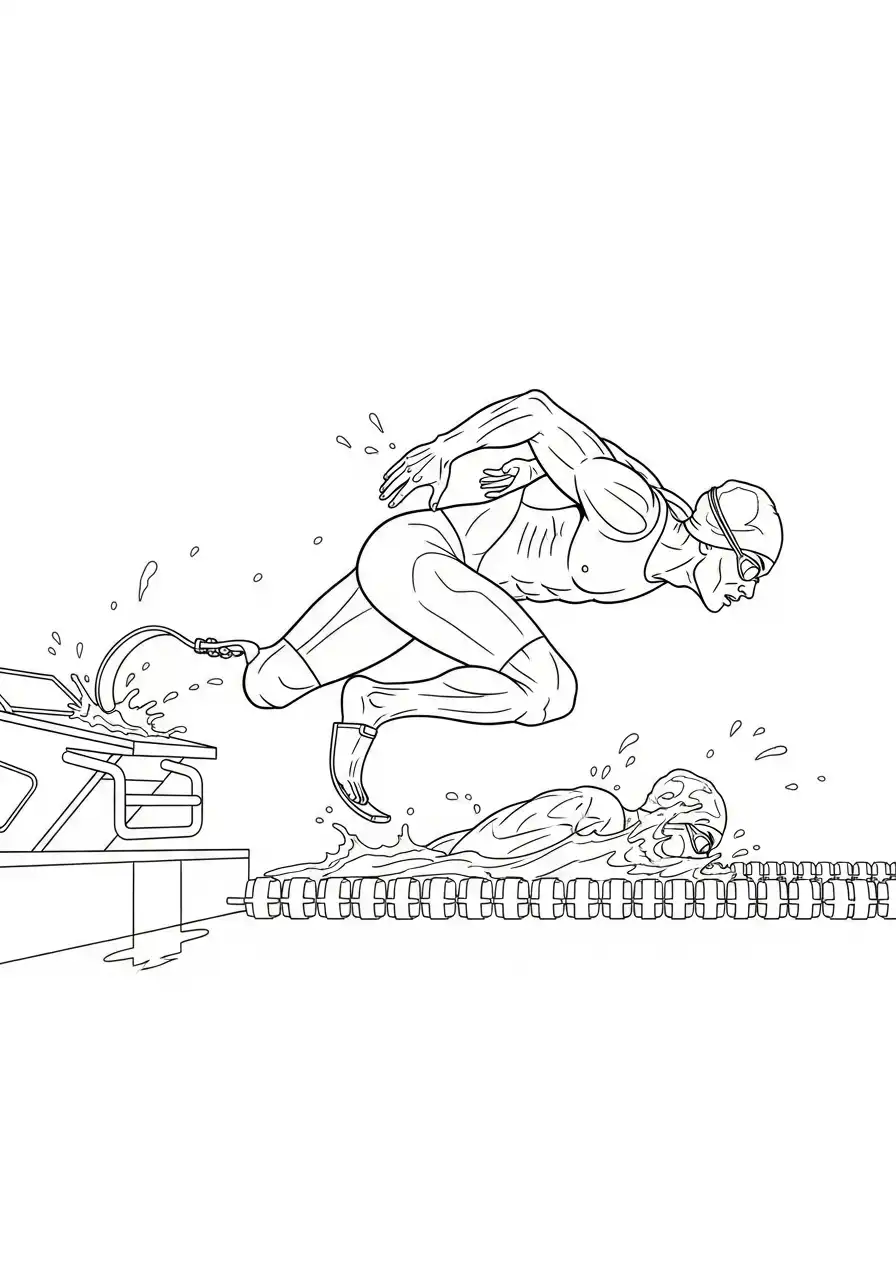 paralympische zwemmer start kleurplaat