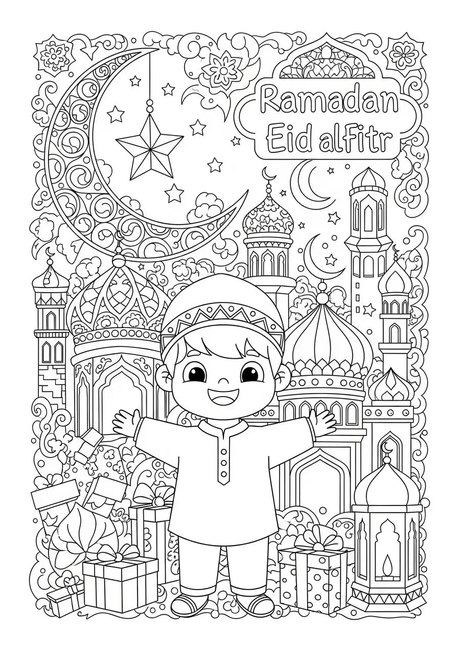 Ramadan Kleurplaat 9 ramadan eid al fitr jongen cadeaus kleurplaat
