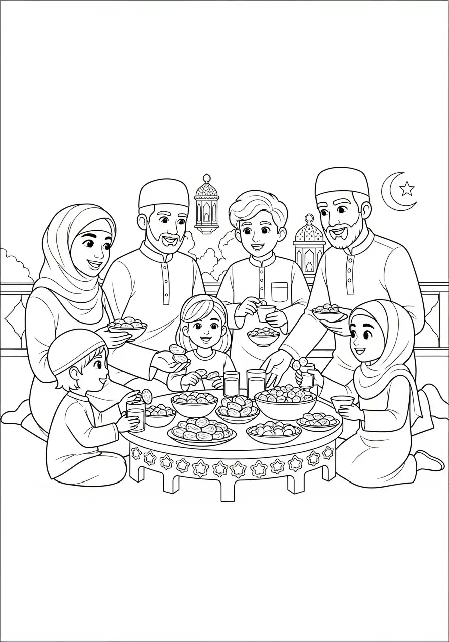 Ramadan Kleurplaat 11 ramadan familie iftar maaltijd kleurplaat 1