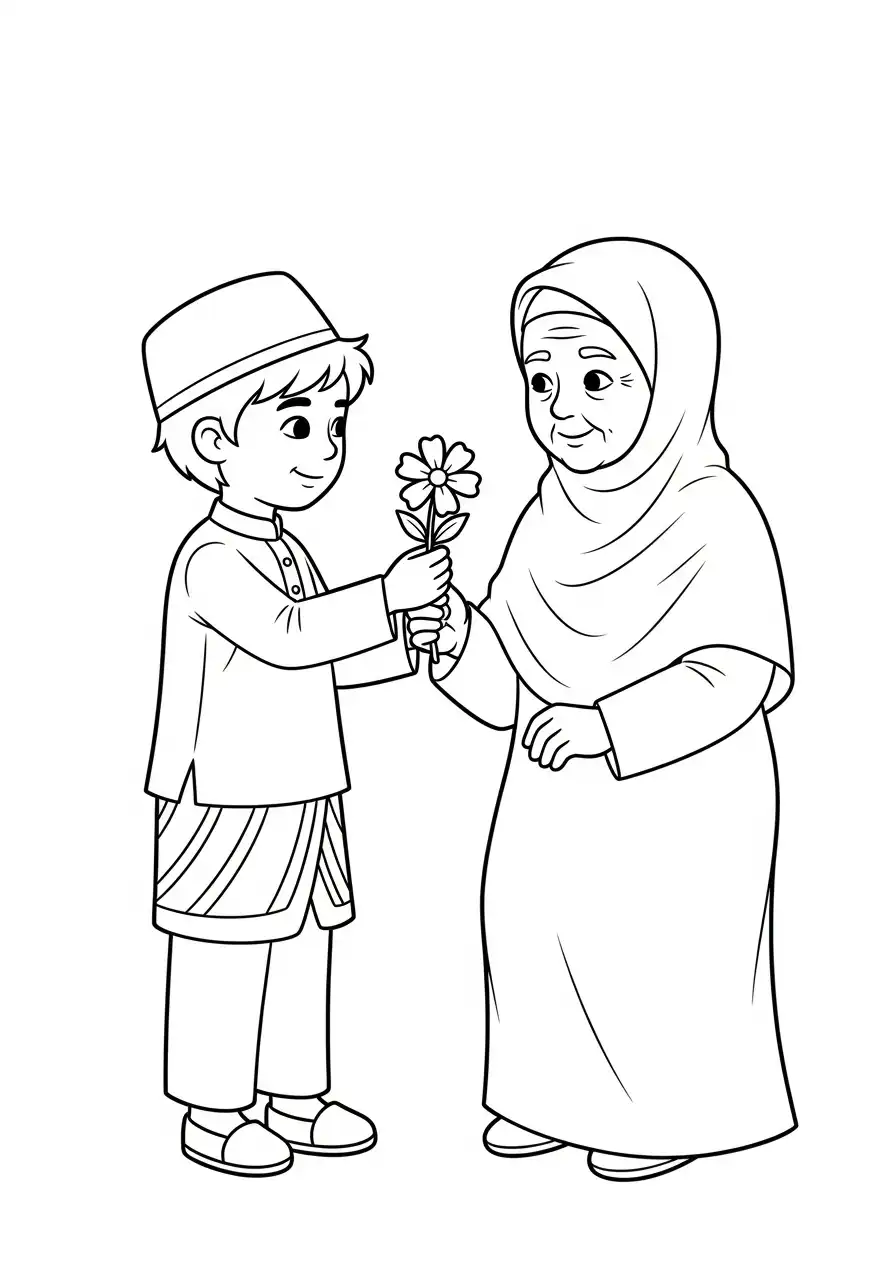 Ramadan Kleurplaat 14 ramadan jongen geeft bloem kleurplaat