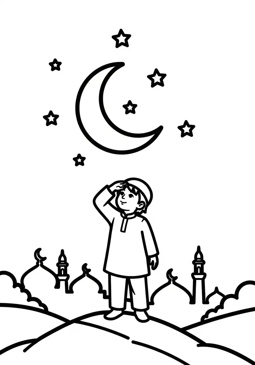 Ramadan Kleurplaat 17 ramadan jongen kijkt maan kleurplaat