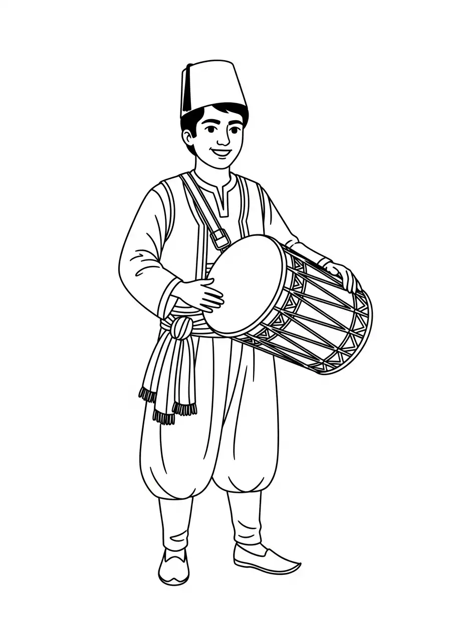 Ramadan Kleurplaat 19 ramadan jongen speelt trommel kleurplaat