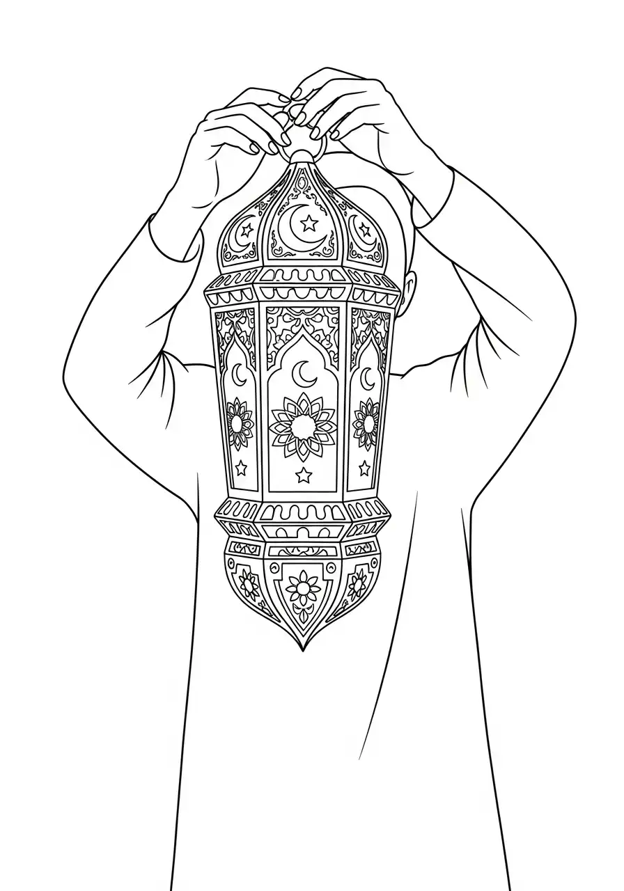 Ramadan Kleurplaat 23 ramadan lantaarn vasthouden kleurplaat