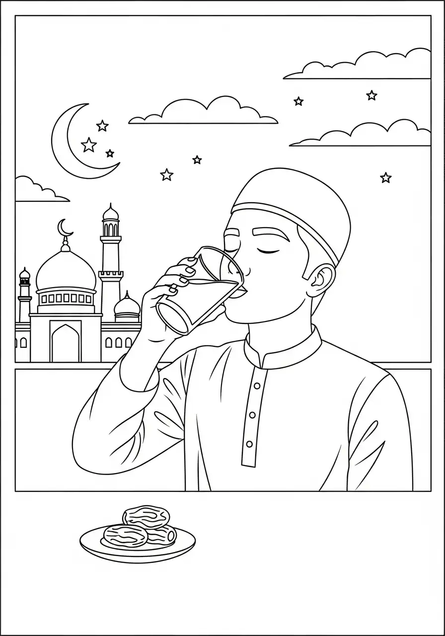 Ramadan Kleurplaat 25 ramadan man drinkt water kleurplaat