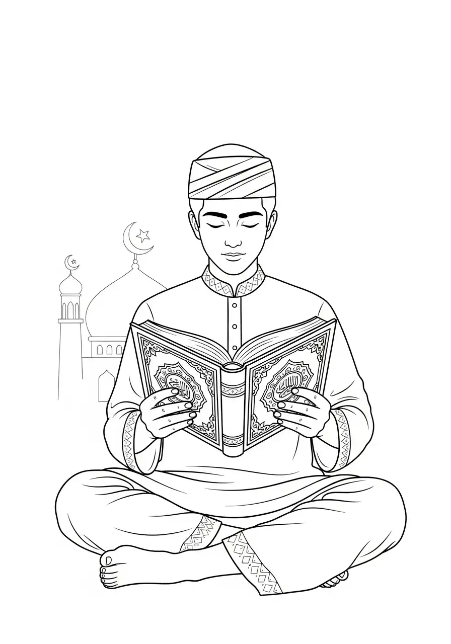 Ramadan Kleurplaat 27 ramadan man leest koran moskee kleurplaat