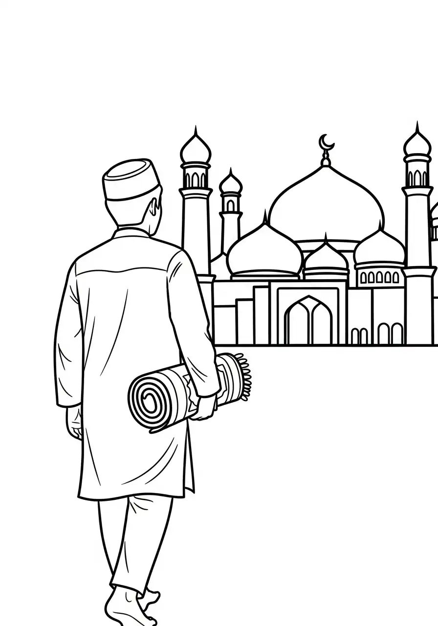 Ramadan Kleurplaat 28 ramadan man loopt naar moskee kleurplaat
