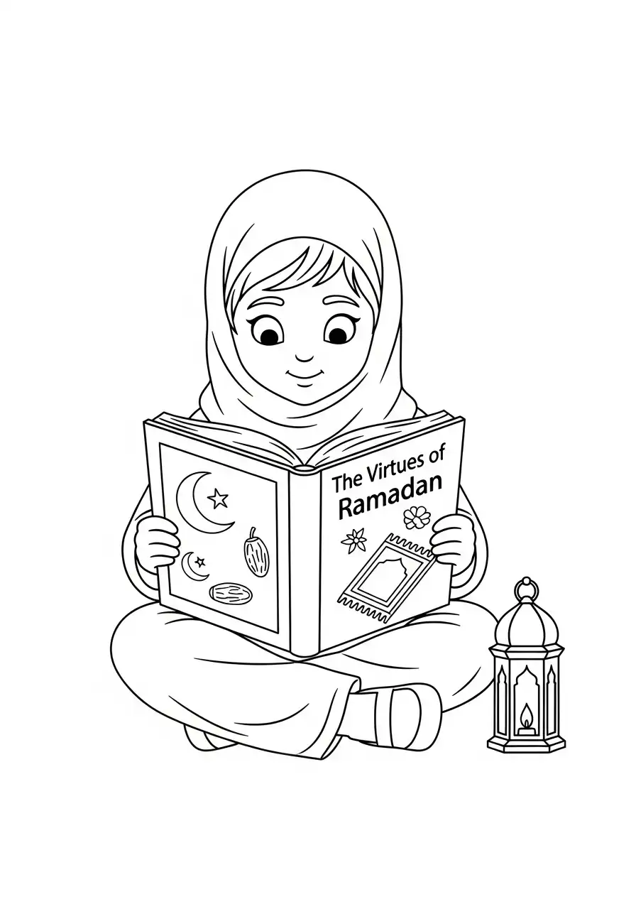Ramadan Kleurplaat 32 ramadan meisje leest ramadan boek kleurplaat