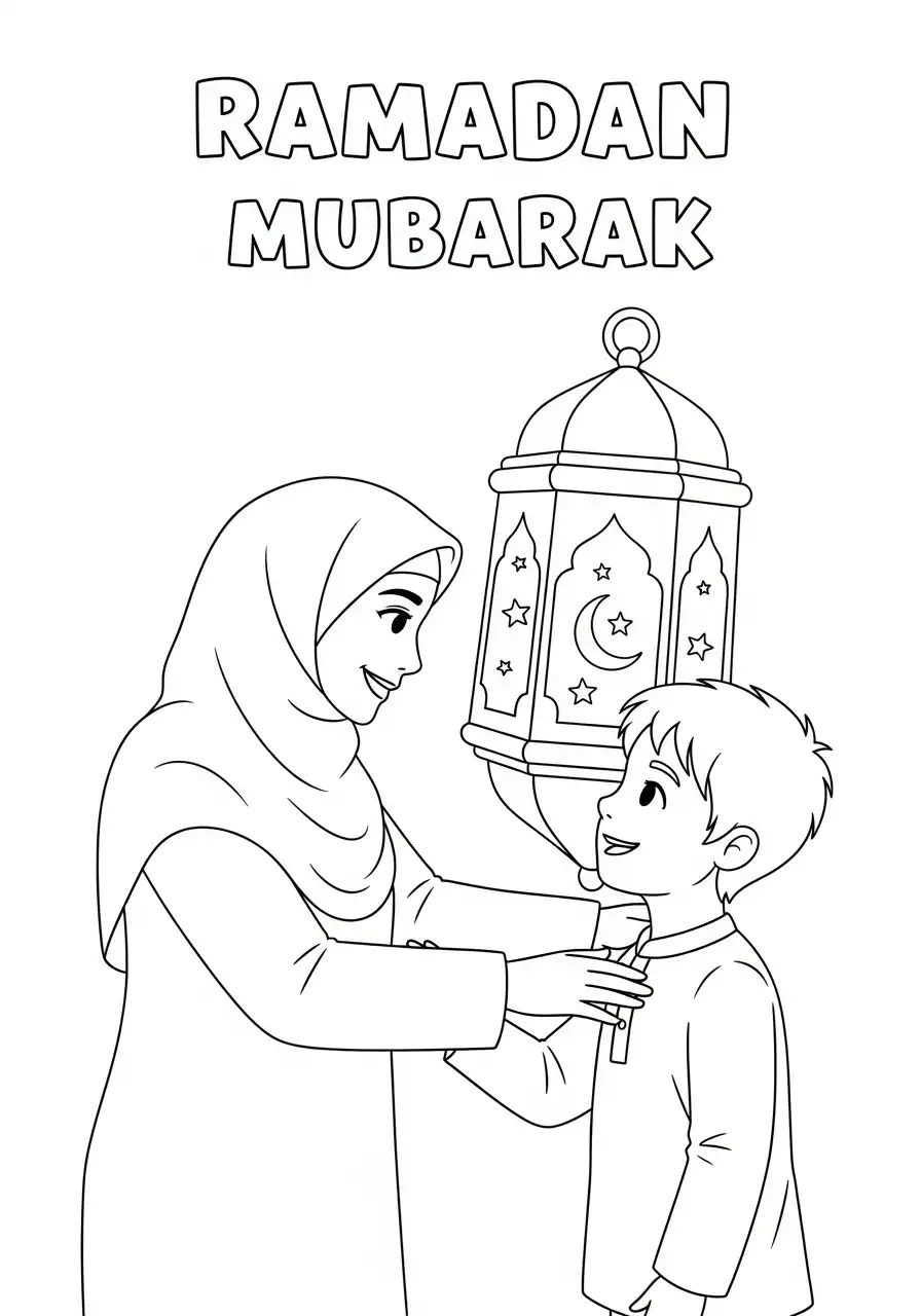 Ramadan Kleurplaat 33 ramadan mubarak moeder kind lantaarn kleurplaat