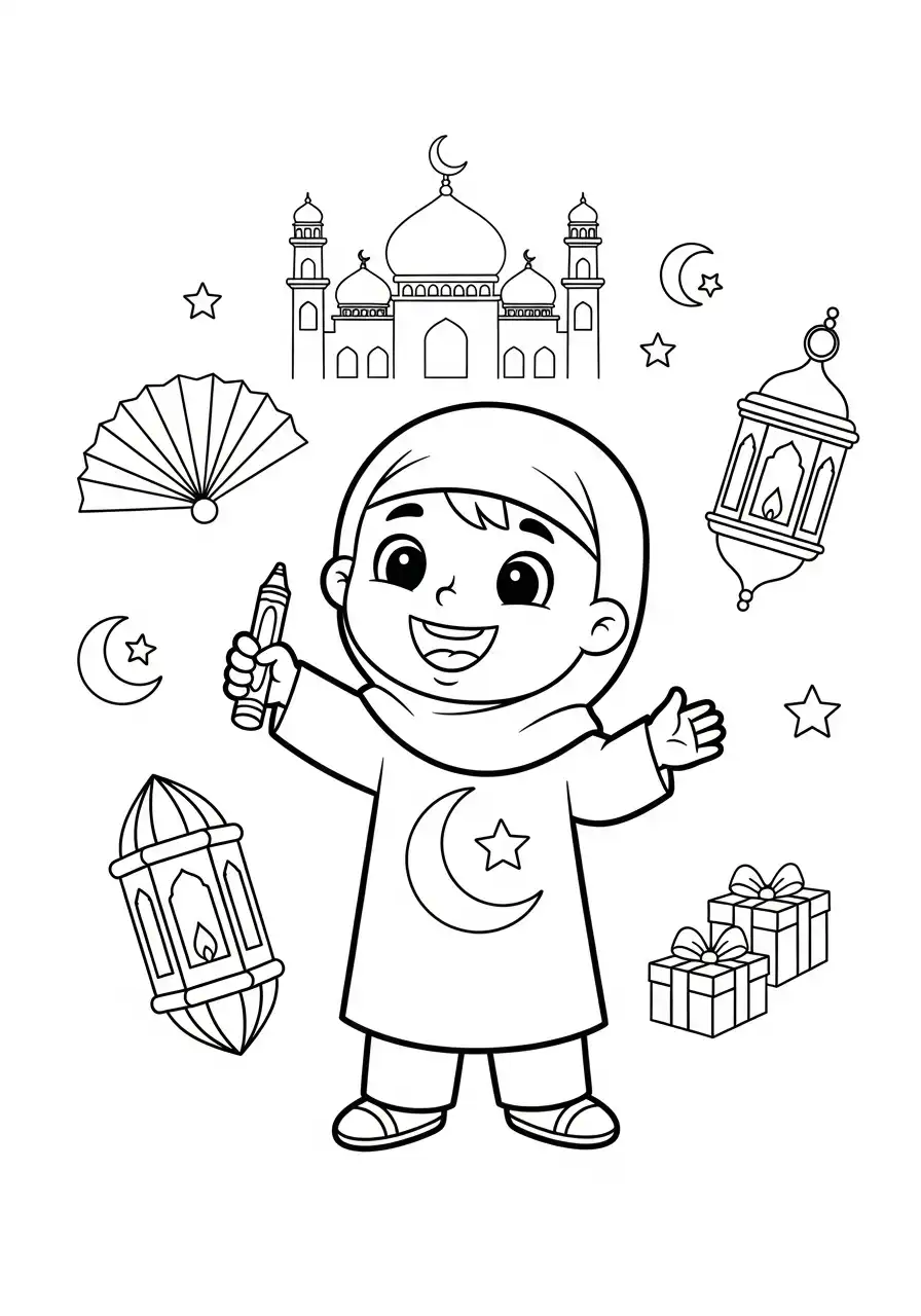 Ramadan Kleurplaat 35 ramadan vrolijk meisje kleurt kleurplaat