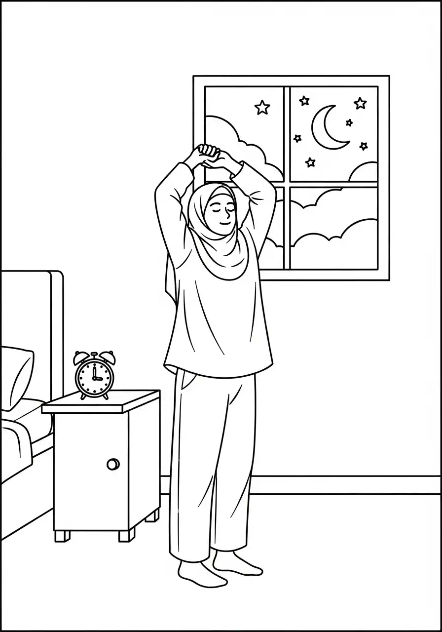 Ramadan Kleurplaat 40 ramadan vrouw ontwaakt suhoor kleurplaat