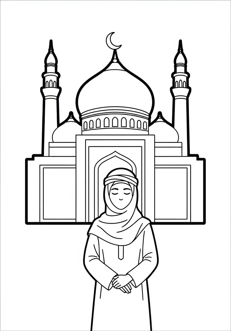 Ramadan Kleurplaat 42 ramadan vrouw voor moskee kleurplaat
