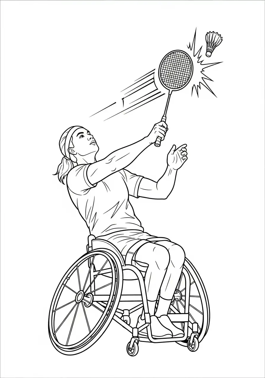 rolstoel badminton speler smash kleurplaat