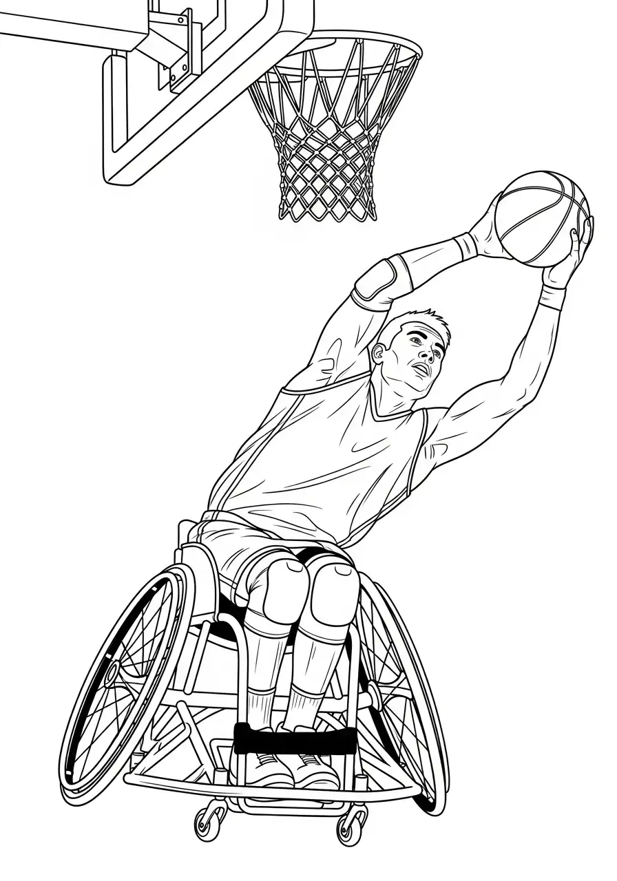 rolstoelbasketbal dunk kleurplaat