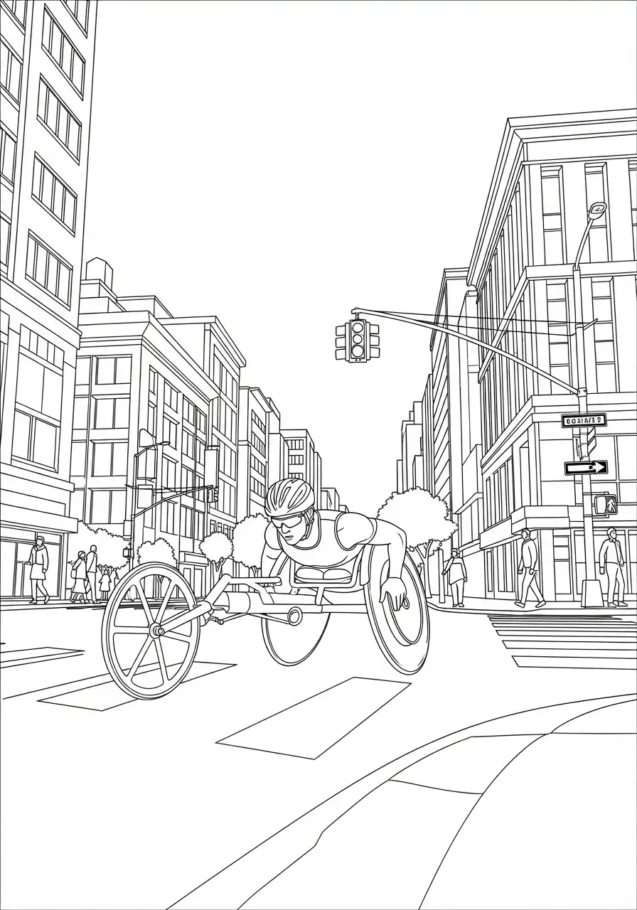 rolstoelracen in stad kleurplaat