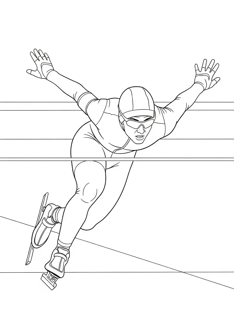 schaatser over finishlijn kleurplaat