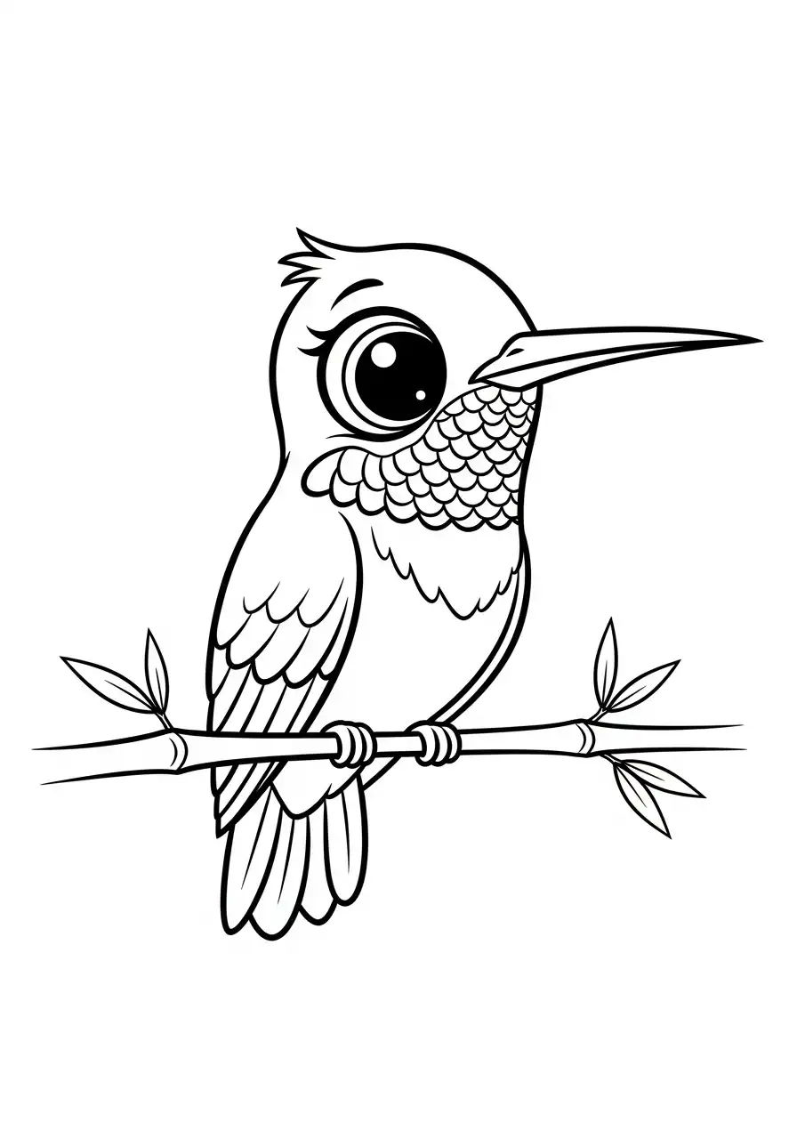 schattige kolibrie op een tak kleurplaat