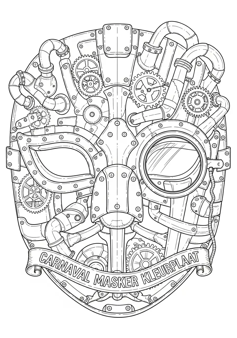 steampunk masker tandwielen en buizen kleurplaat
