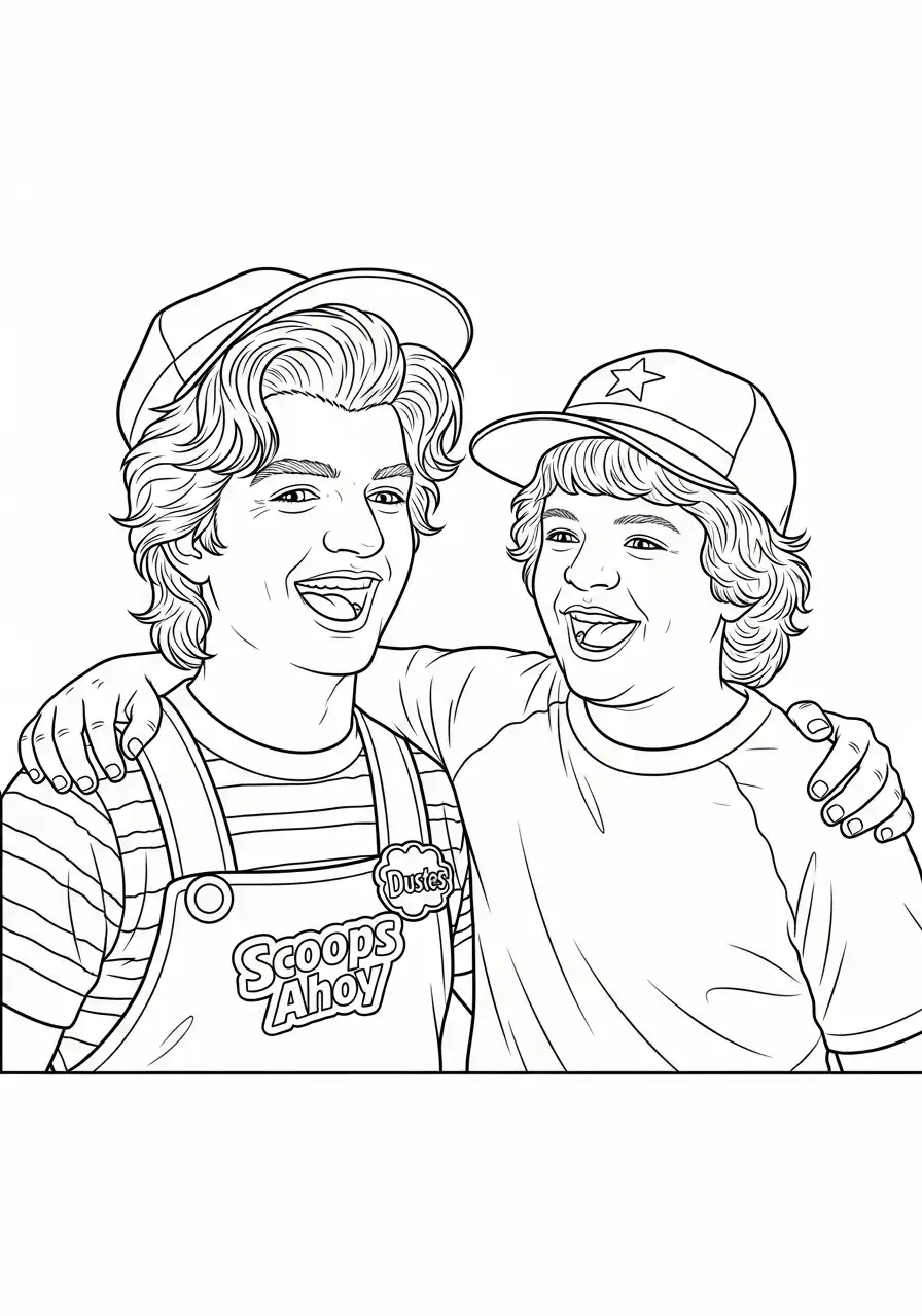 Stranger Things Kleurplaat 15 steve en dustin lachend scoops ahoy kleurplaat