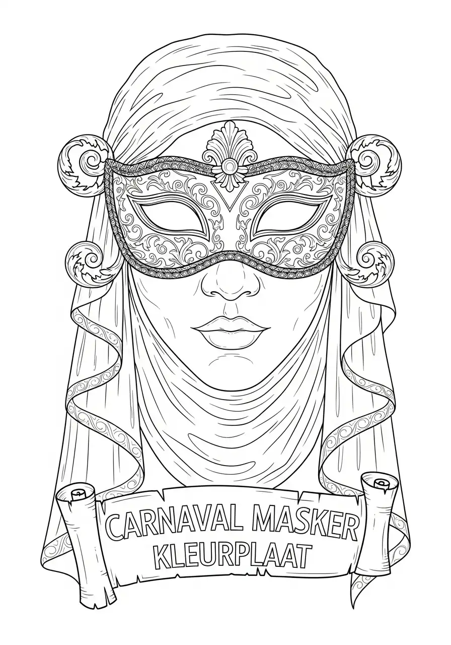 traditioneel sluier masker carnaval kleurplaat