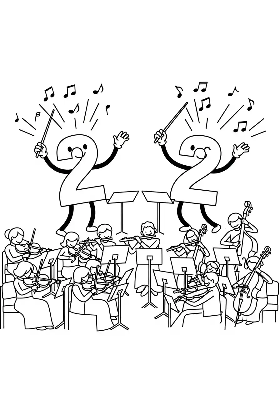 twee cijfers dirigeren orkest kleurplaat